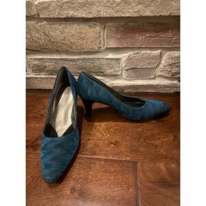 David Tate Women's 10W Heels Pumps Fabric Upper Leather Sole Teal Blue Green